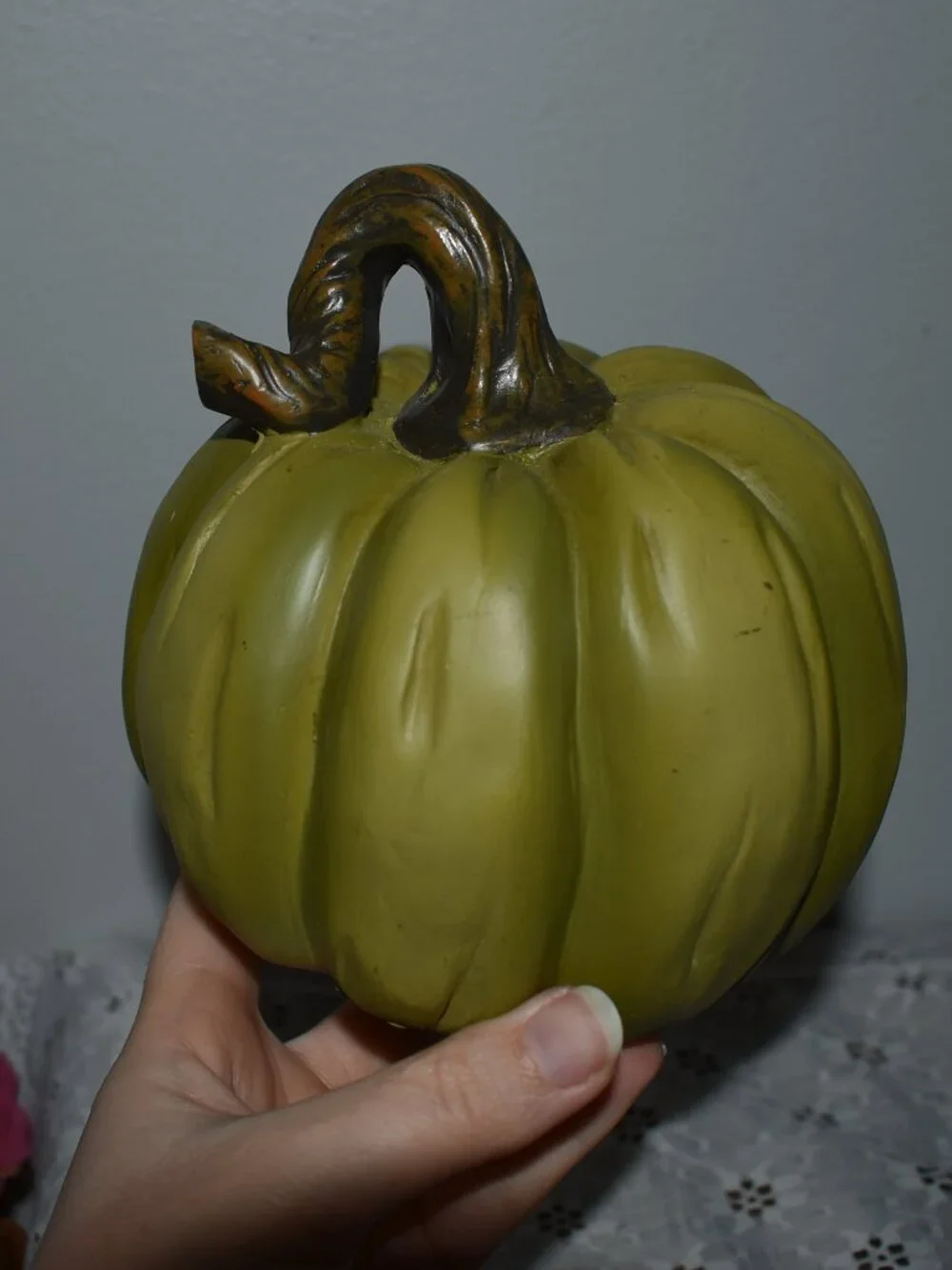 Whimsical Fairy Tale Cottage Misshapen Green Pumpkin Fall Halloween Decor